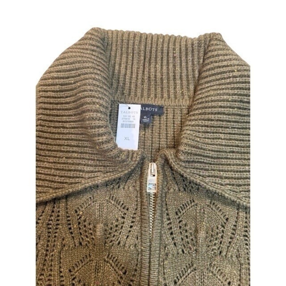 Talbots Pointelle Knit Sweater Jacket - Tweed Deep Moss So Soft NWT Women's XL - Picture 3 of 7